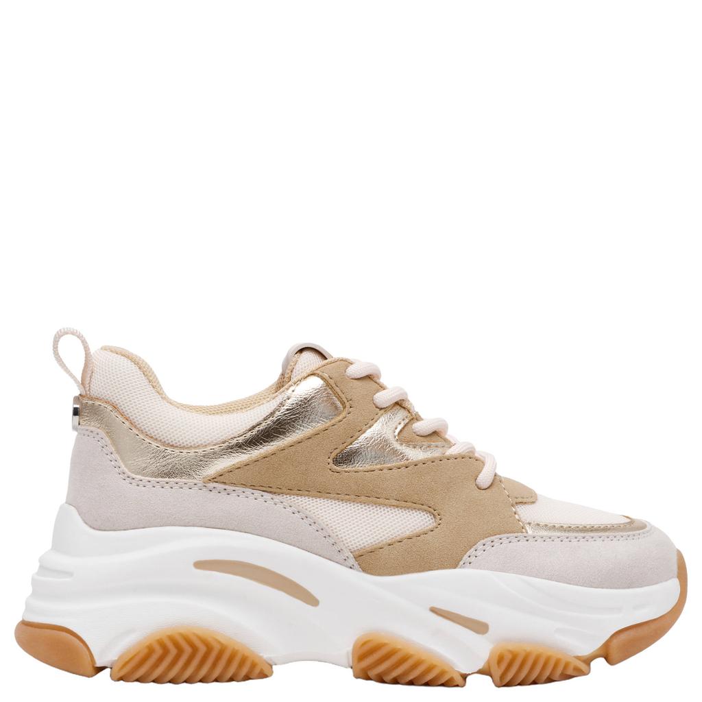 Beige en gouden meisjes Steve Madden Progressive chunky leren sneakers met veters