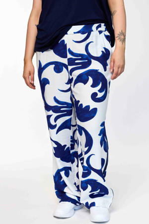 high waist broek met paisley print blauw