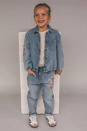 gebloemde spijkerjas medium blue denim