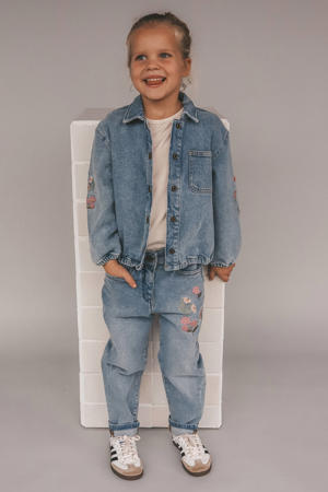 gebloemde spijkerjas medium blue denim