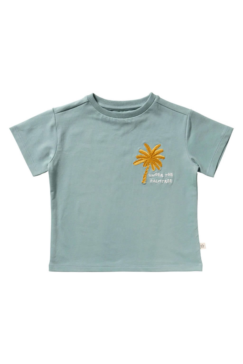 Blauw en bruine jongens Your Wishes T-shirt van stretchkatoen met printopdruk, korte mouwen, ronde hals en borduursels