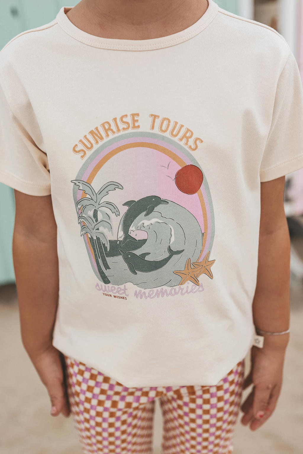 Witte meisjes Your Wishes T-shirt van stretchkatoen met printopdruk, korte mouwen en ronde hals