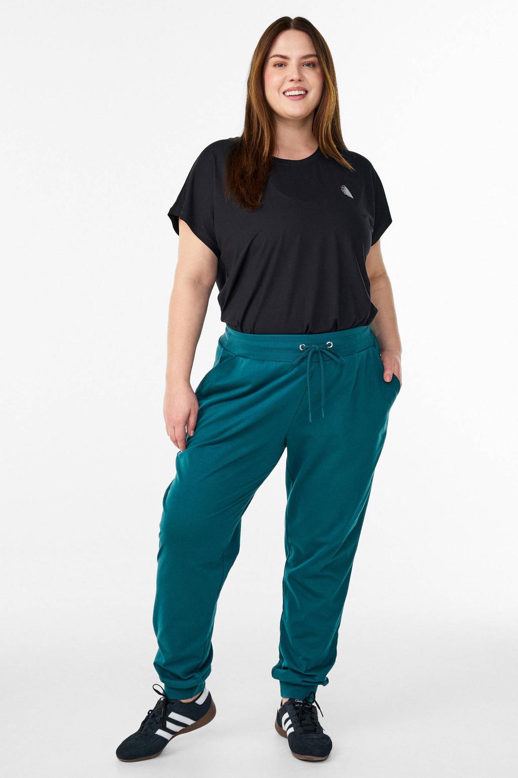 Turquoise dames ACTIVE By Zizzi Plus Size trainingsbroek van polyester met regular fit, regular waist en effen