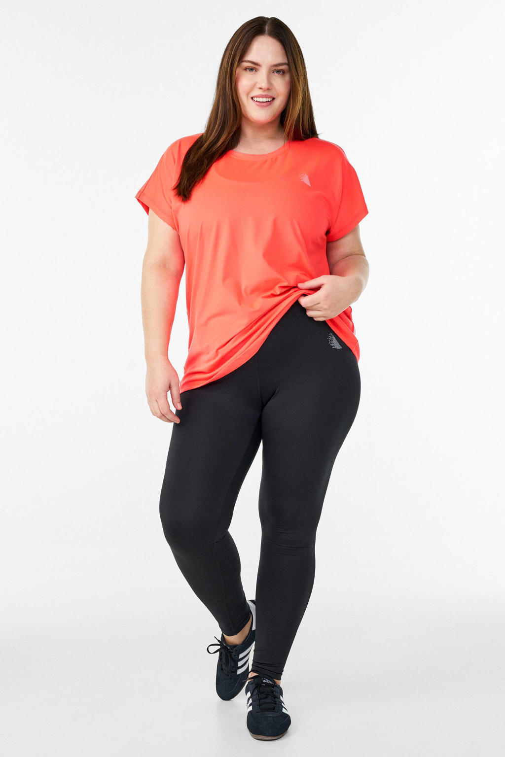 Koraalrode dames ACTIVE By Zizzi Plus Size sport T-shirt van polyester met korte mouwen