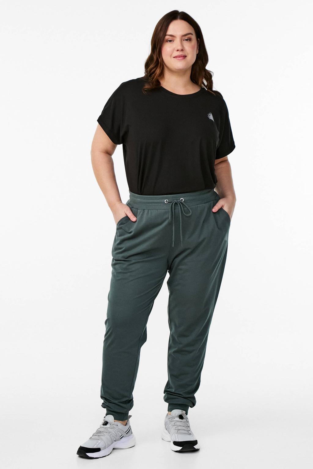 Grijze dames ACTIVE By Zizzi Plus Size trainingsbroek van polyester met regular fit, regular waist en effen