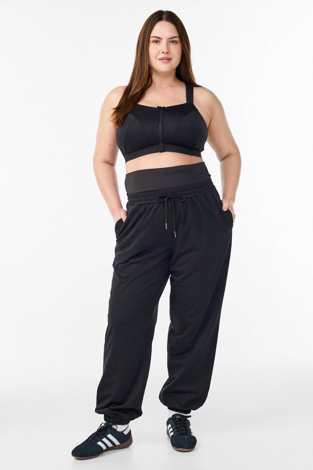 Zwarte dames ACTIVE By Zizzi Plus size joggingbroek van polyester met regular waist