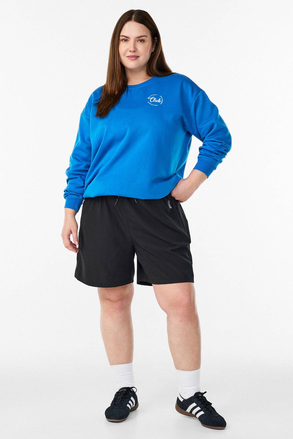 Blauwe dames ACTIVE By Zizzi sportsweater van polyester met printopdruk, lange mouwen en ronde hals