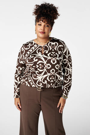 top met paisley print donkerbruin