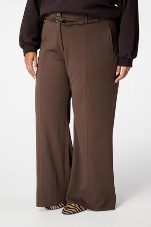 wide leg high waist broek bruin