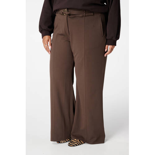 MS Mode wide leg high waist broek bruin afbeelding