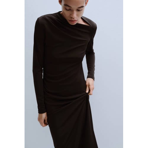 Mango maxi jurk donkerbruin afbeelding