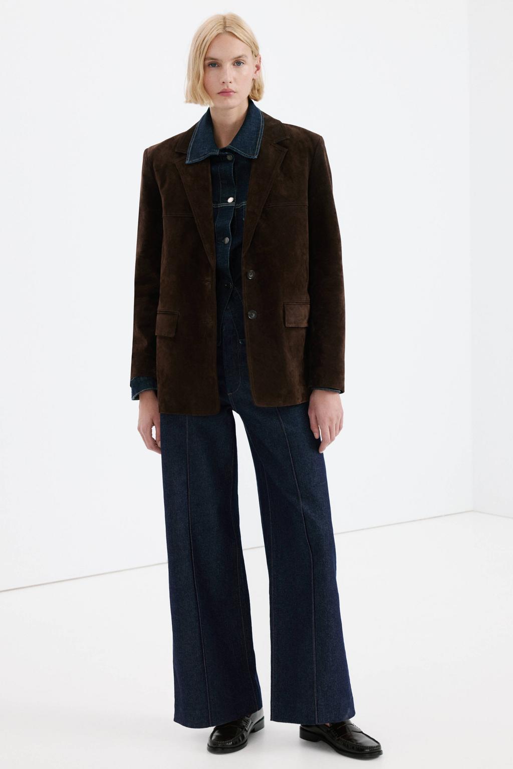 Dark blue denim dames Mango wide leg jeans dark blue van denim met rits- en knoopsluiting en effen