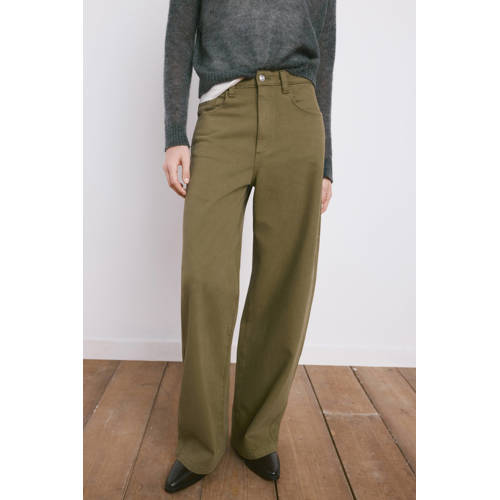 Mango wide leg jeans kaki afbeelding