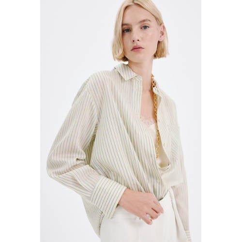 Mango gestreepte blouse lichtgeel afbeelding