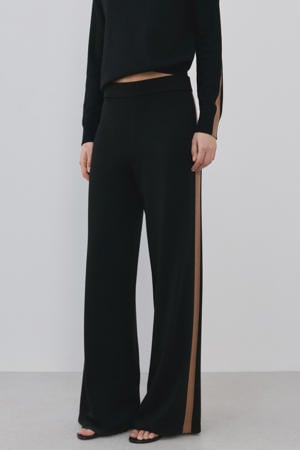 wide leg regular waist gestreepte casual broek zwart