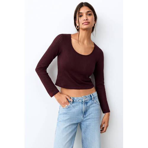 MANGO TEEN longsleeve donkerrood fijn gebreid afbeelding