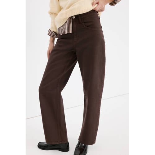 Mango high waist barrel jeans donkerbruin afbeelding