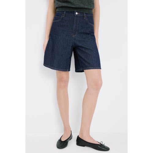 Mango baggy regular waist denim short dark blue denim afbeelding