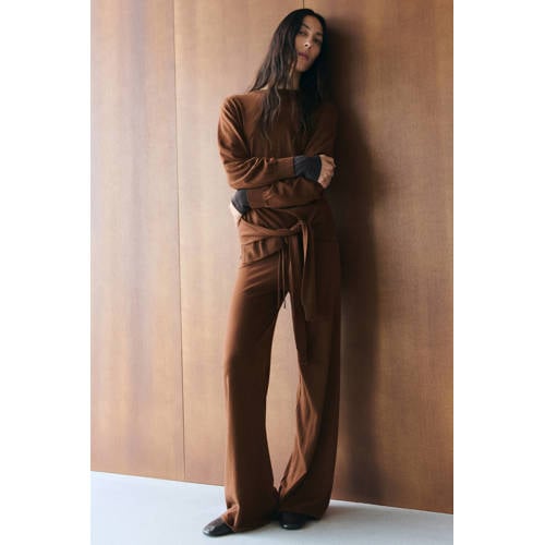 Mango wide leg regular waist broek bruin afbeelding