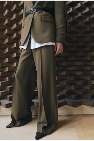wide leg regular waist broek kaki