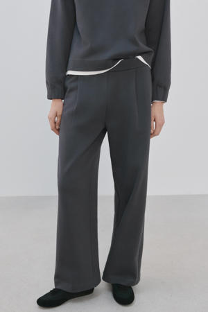 wide leg regular waist broek grijs