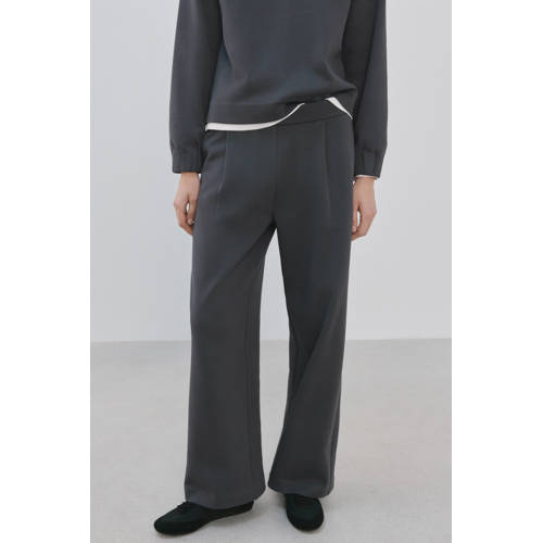 Mango wide leg regular waist broek grijs afbeelding