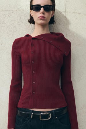 vest rood rib gebreid