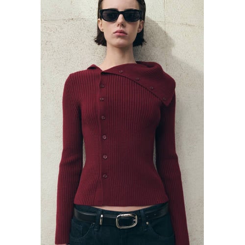 Mango vest rood rib gebreid afbeelding