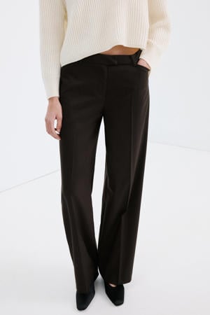 wide leg regular waist broek donkerbruin