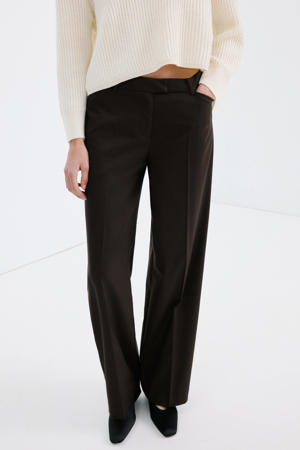 wide leg regular waist broek donkerbruin