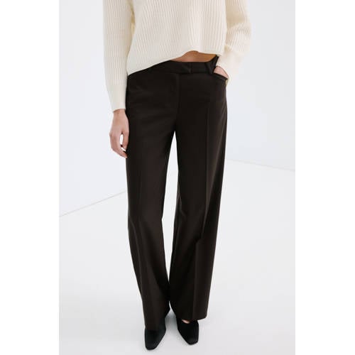 Mango wide leg regular waist broek donkerbruin afbeelding