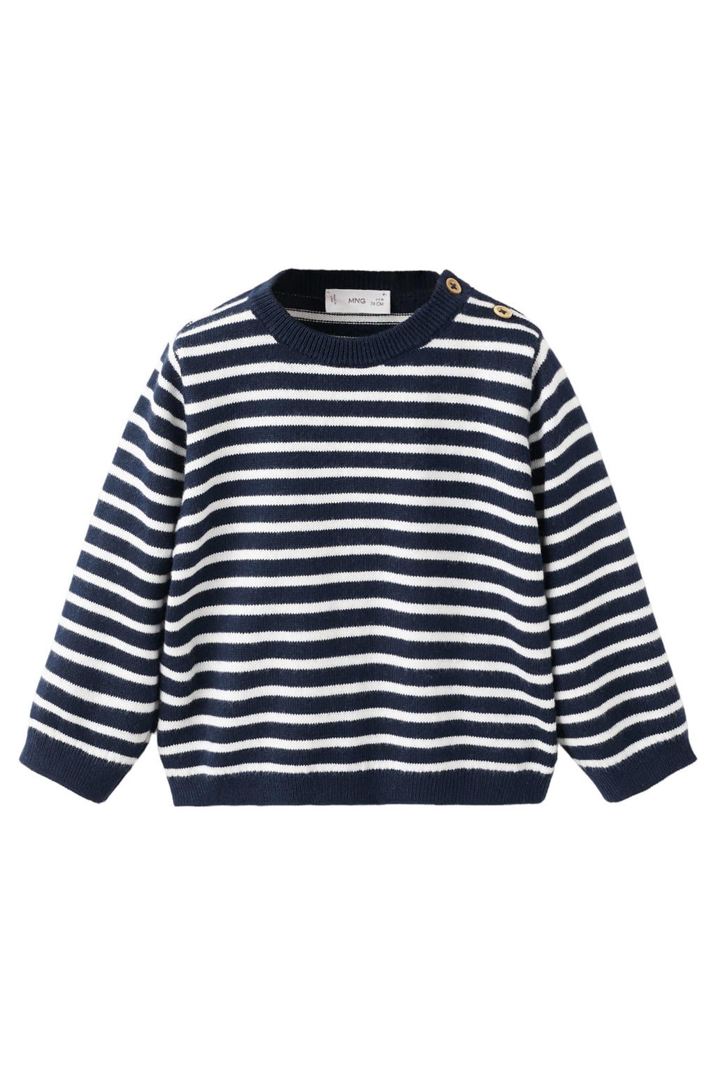 Donkerblauw en witte jongens Mango Kids gestreepte trui fijn gebreid van katoen met lange mouwen en ronde hals