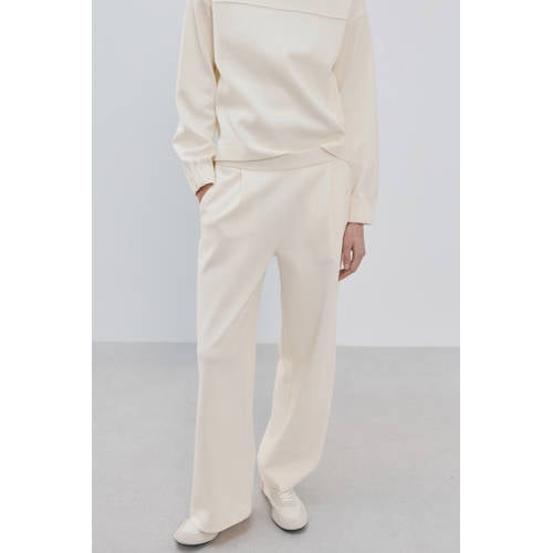 Mango wide leg regular waist broek ecru afbeelding