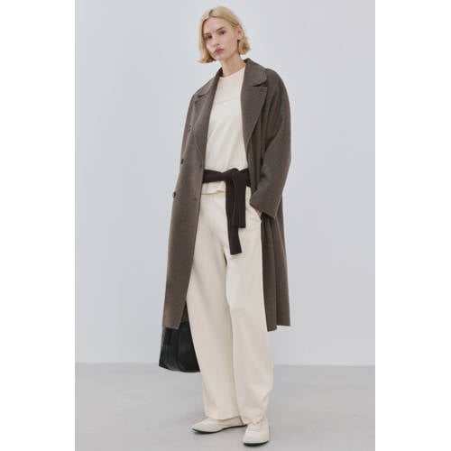 Mango wide leg regular waist broek ecru afbeelding