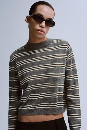 gestreepte cropped trui grijs