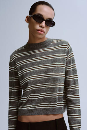 gestreepte cropped trui grijs