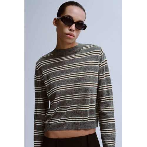 Mango gestreepte cropped trui grijs afbeelding