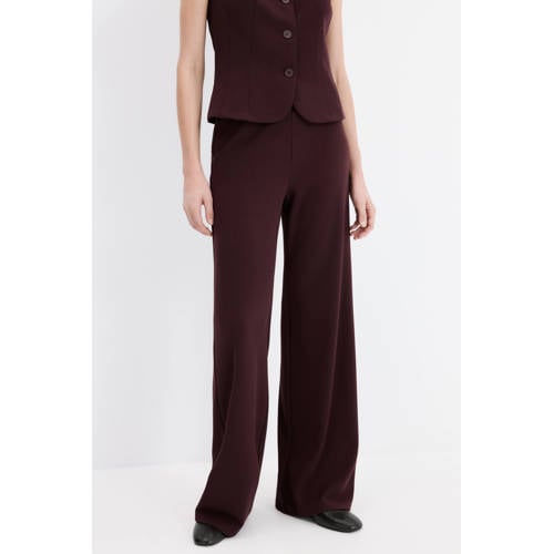 Mango straight regular waist broek donkerrood afbeelding