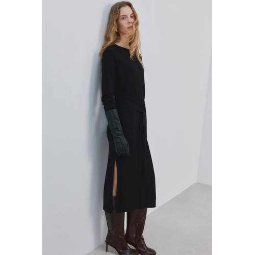 Mango midi jurk rib gebreid zwart afbeelding