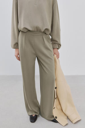 wide leg regular waist broek kaki