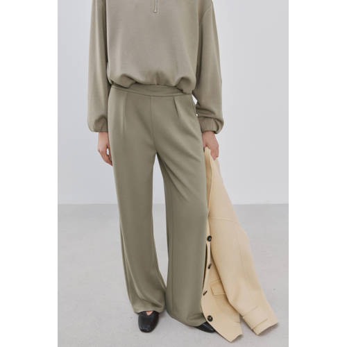Mango wide leg regular waist broek kaki afbeelding