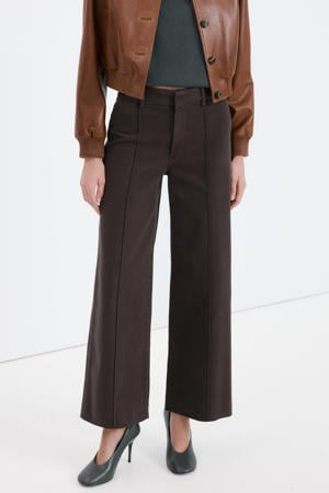 straight high waist broek donkerbruin