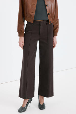 straight high waist broek donkerbruin