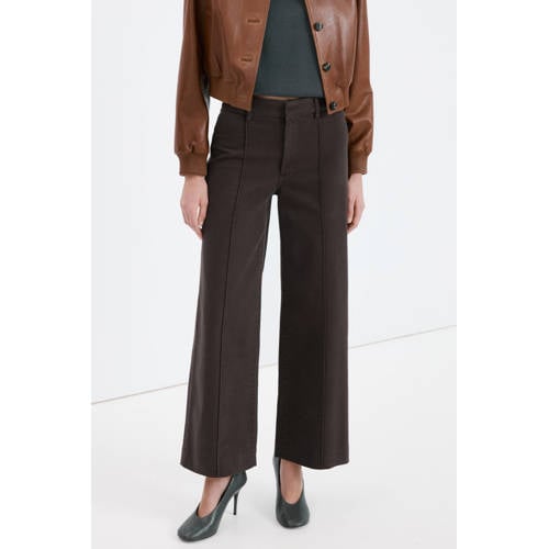 Mango straight high waist broek donkerbruin afbeelding
