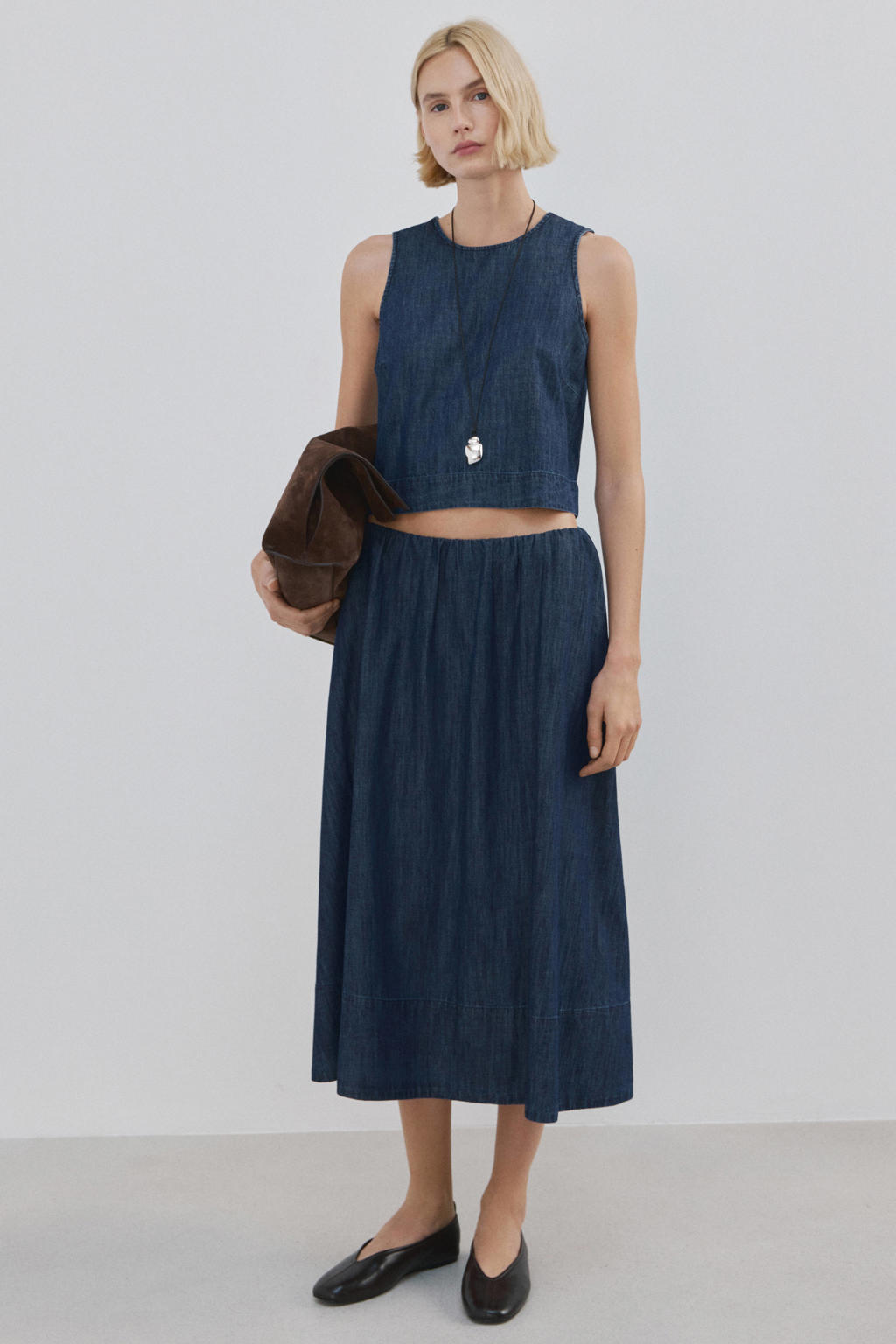 Dark blue denim dames Mango spijkerrok dark blue gemaakt van katoen en met elastische tailleband
