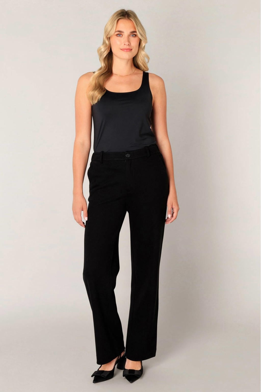 Zwarte dames Base Level straight regular waist broek van katoen met effen