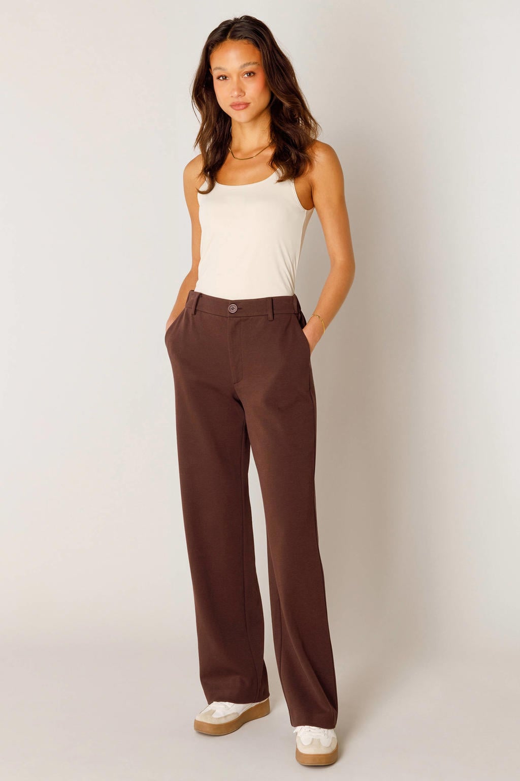 Donkerblauwe dames Base Level straight regular waist capri van katoen met effen