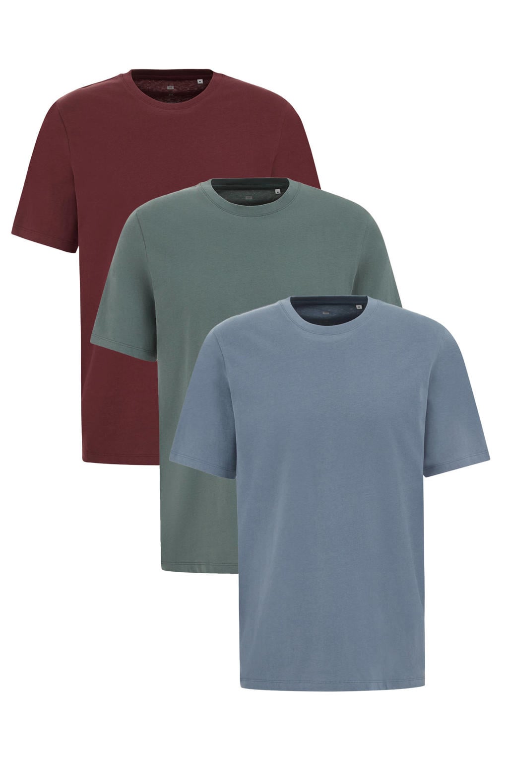 Groen, blauw en rode heren WE Fashion regular T-shirt set van 3 Groen Blauw Rood van katoen met effen en korte mouwen