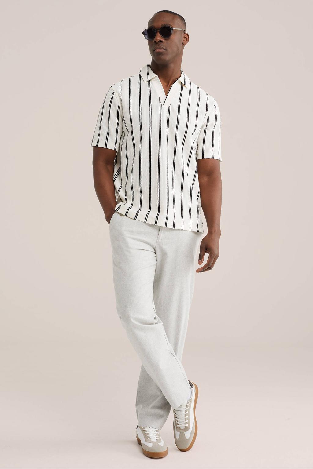 WE Fashion regular pantalon met linnen grijs