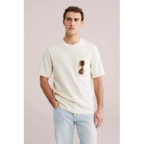 WE Fashion regular T-shirt met textuur beige afbeelding